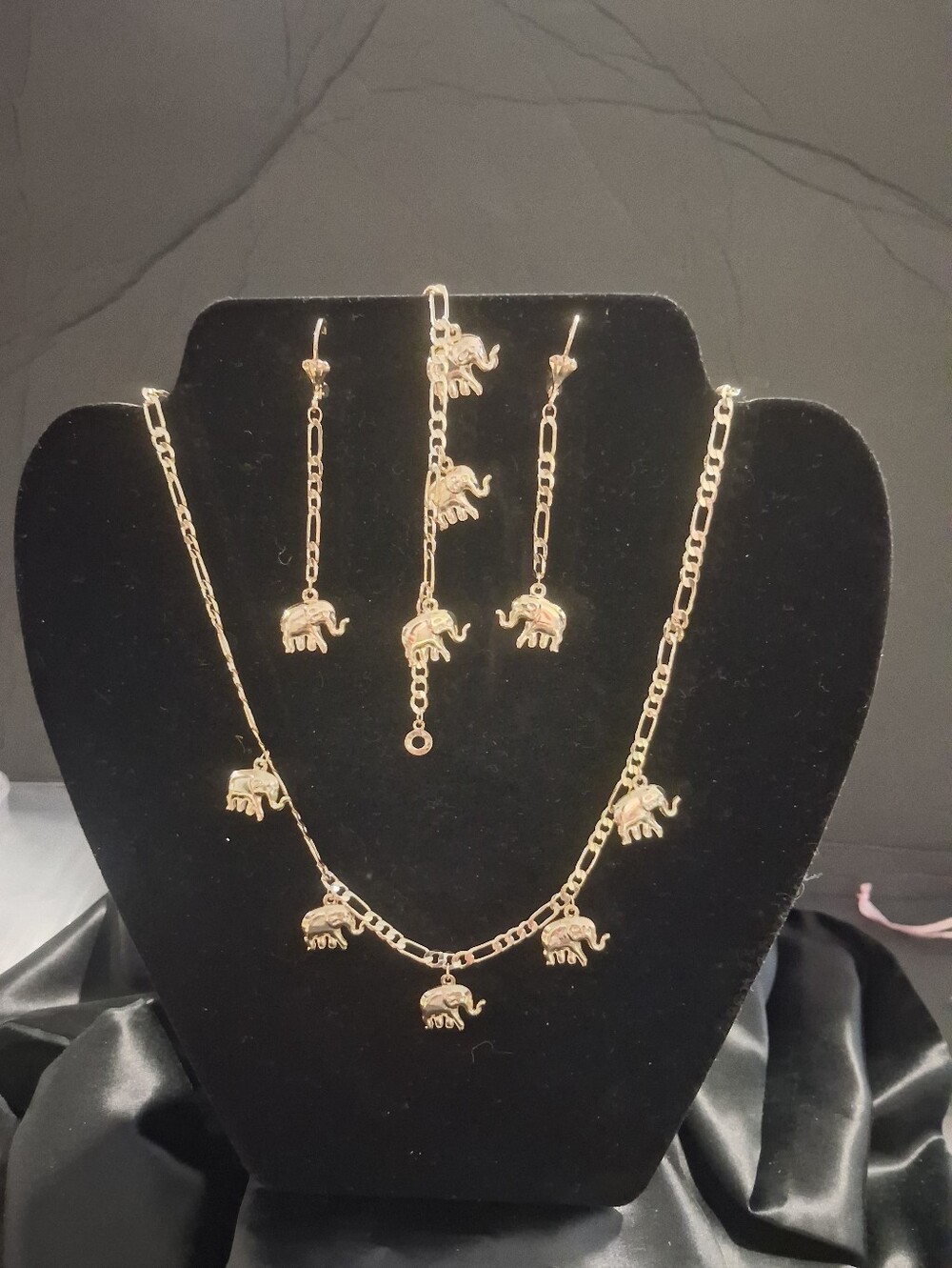 14k Gold Filled Elephant Charm Set - Necklace 17", Bracelet 7.25 & Earrings